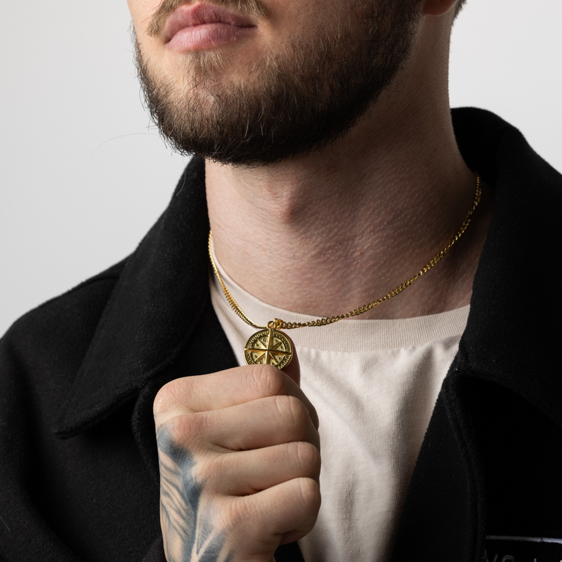 Men's Gold Compass Pendant Necklace - Men's Gold Necklace | Twistedpendant