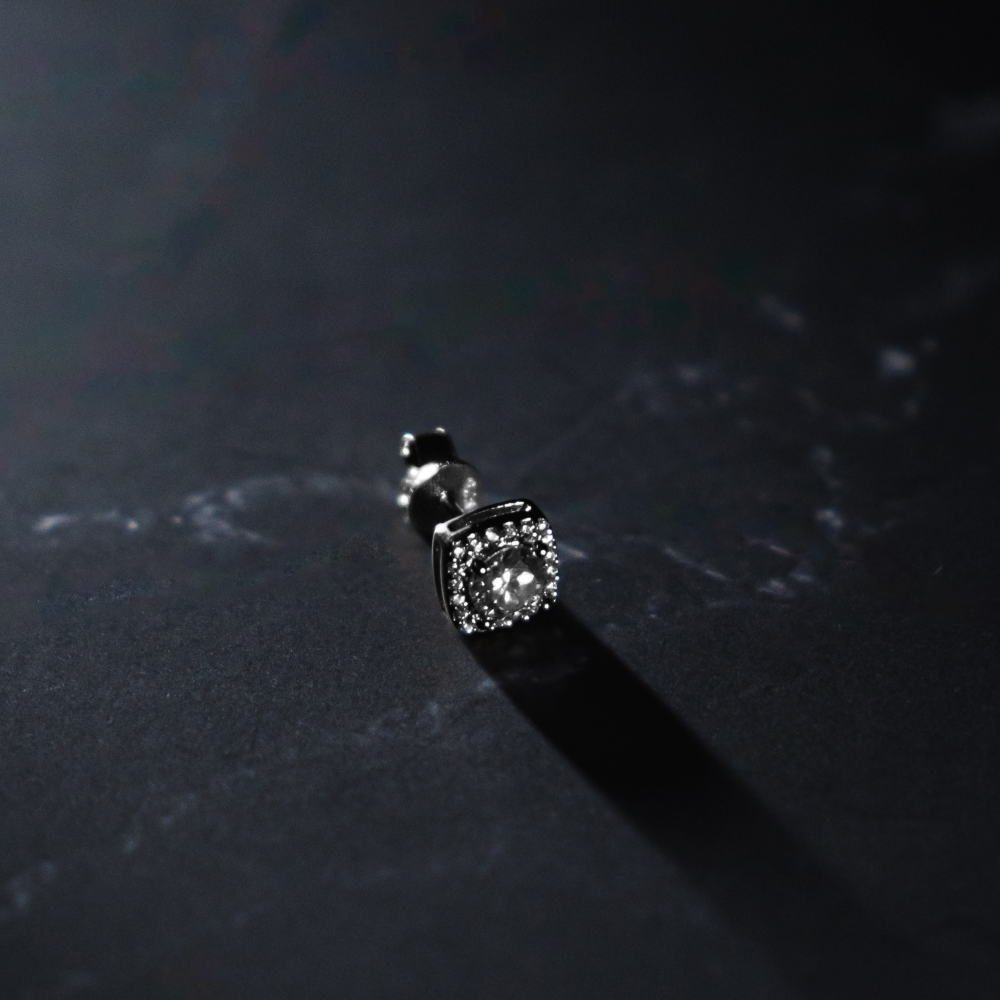 Mens Earrings - Silver Moissanite Diamond Stud Earring For Men