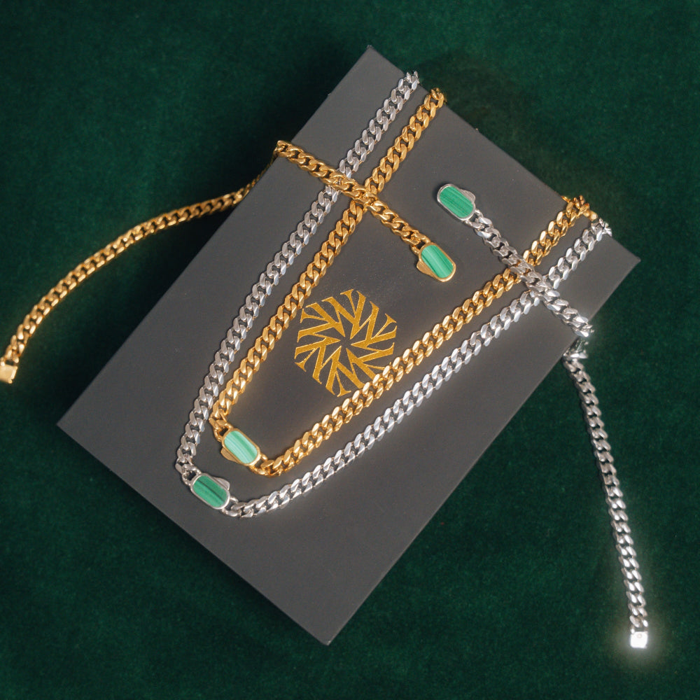 Malachite Cuban Bracelet (5MM) - Silver
