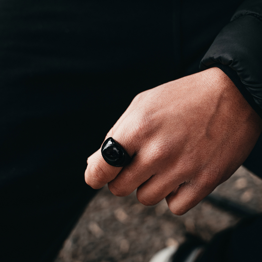 Black Polished Signet Ring - Black