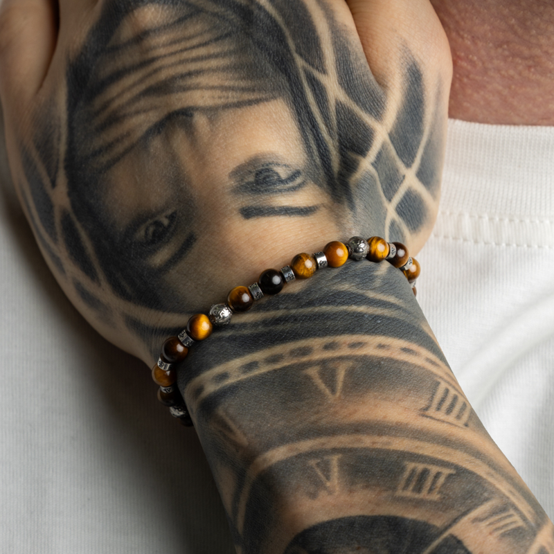 Silver Tigers Eye Bracelet (6MM) - Men's Bead Bracelet | Twistedpendant