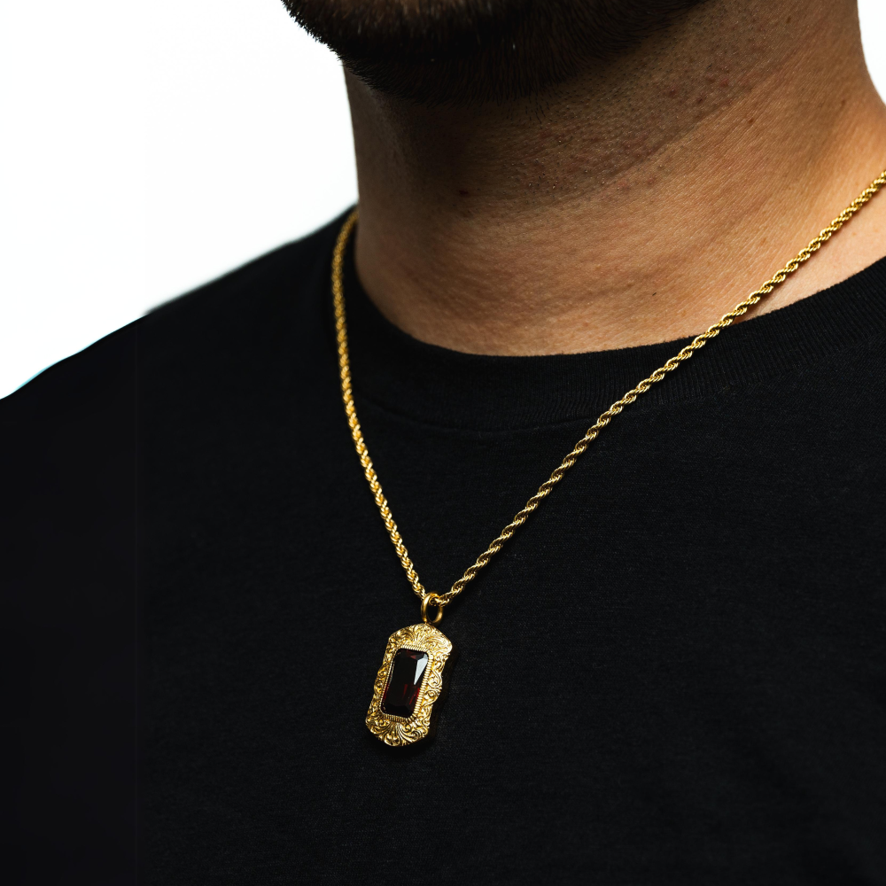 Red & Gold Diamond Pendant Necklace For Men By Twistedpendant