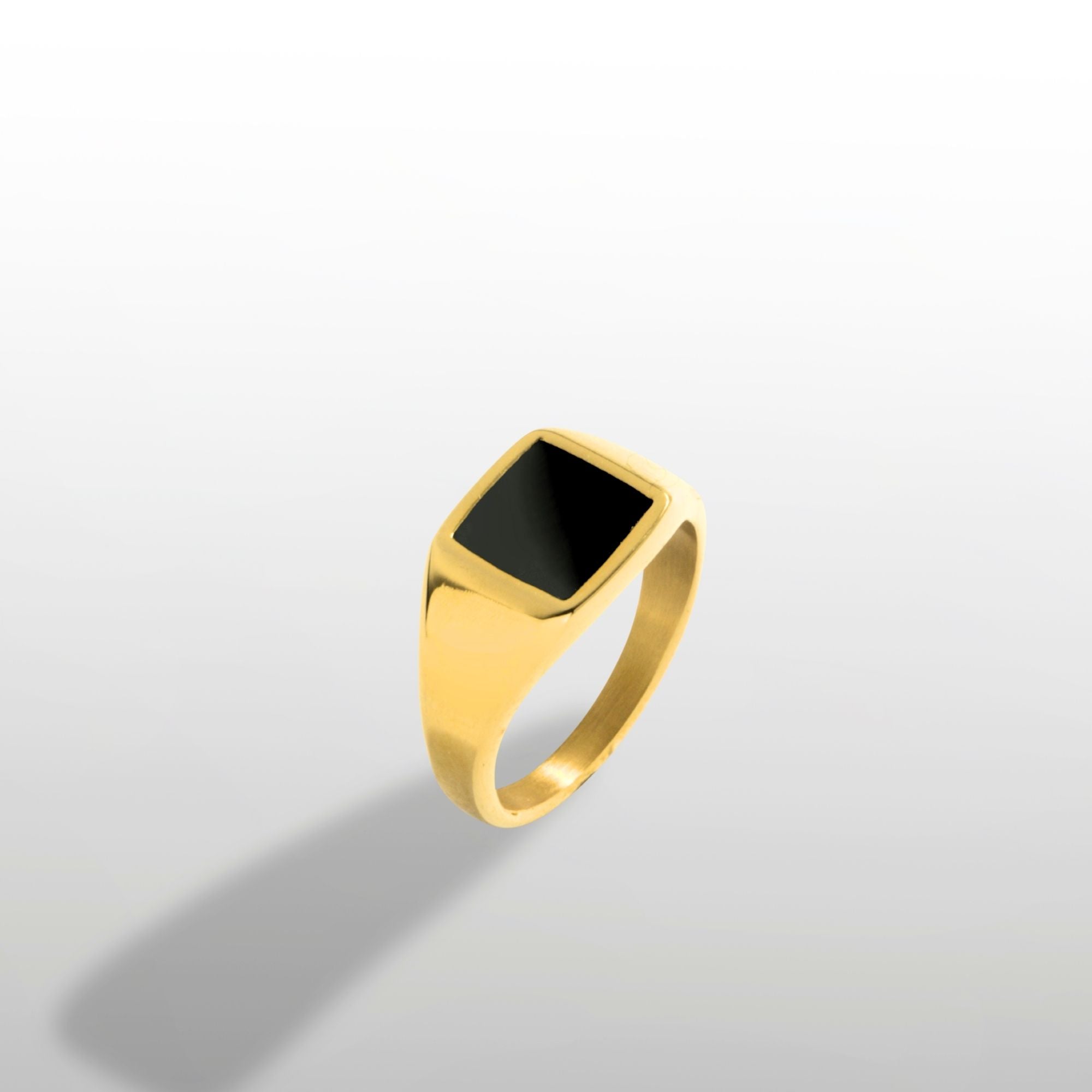 Mens Rings - Gold Square Onyx Signet Pinky Ring - By Twistedpendant