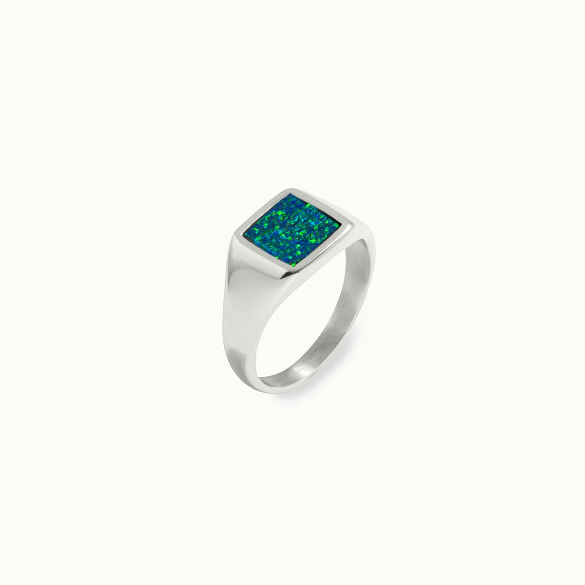 Mens Rings Silver Opal Gemstone Signet Ring For Men By