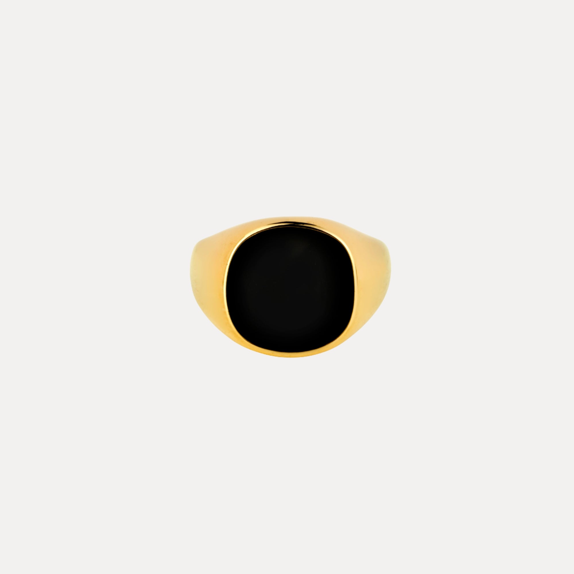 Black Polished Signet Ring - Gold