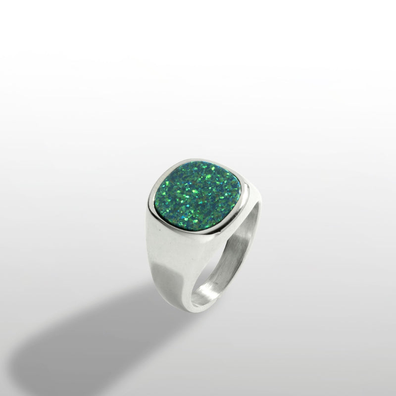 Green Opal Signet Ring - Silver