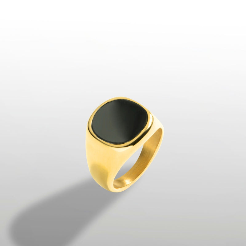 Large Black Onyx Signet Ring - Gold