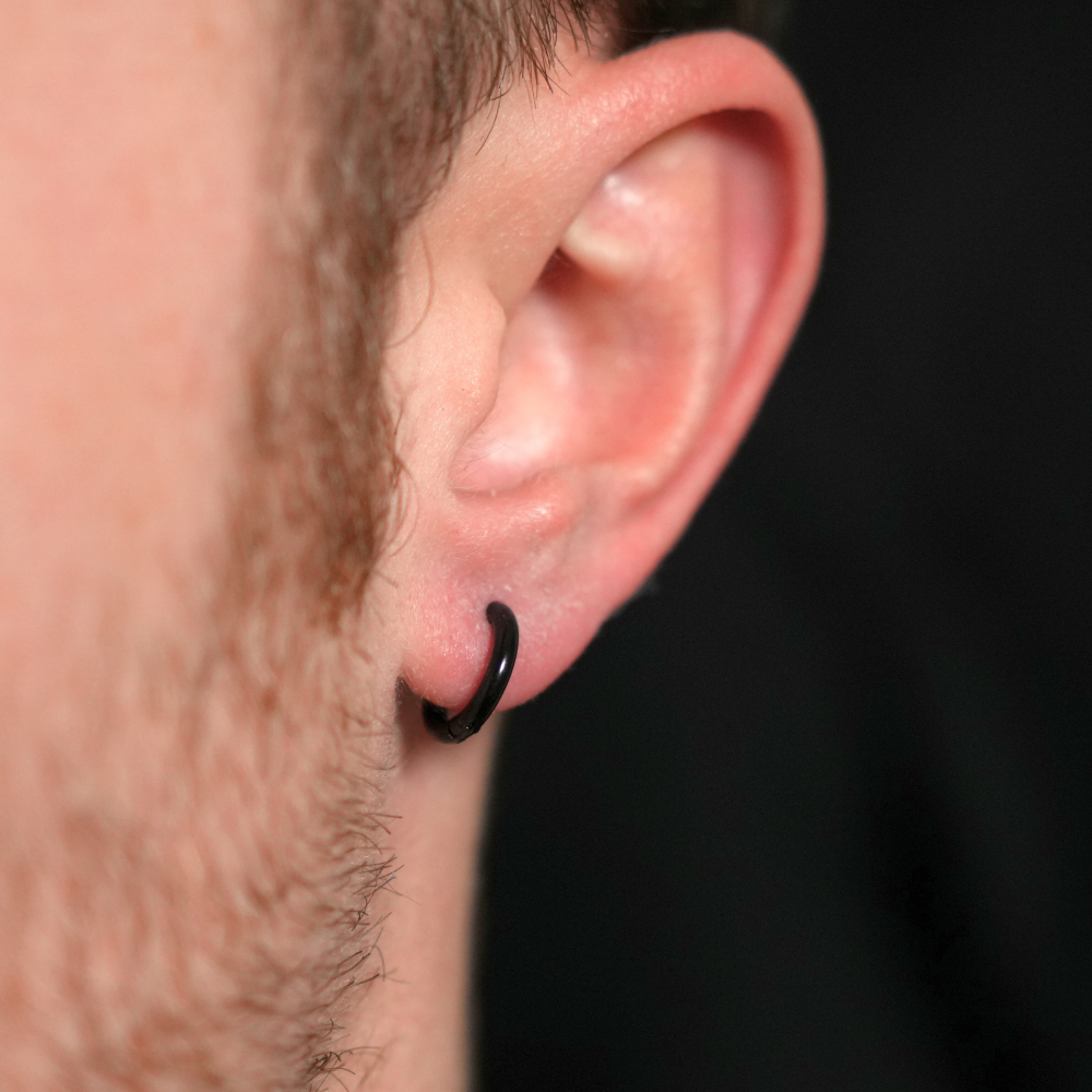 Mens Earrings - Black Hoop Earring For Men - By Twistedpendant