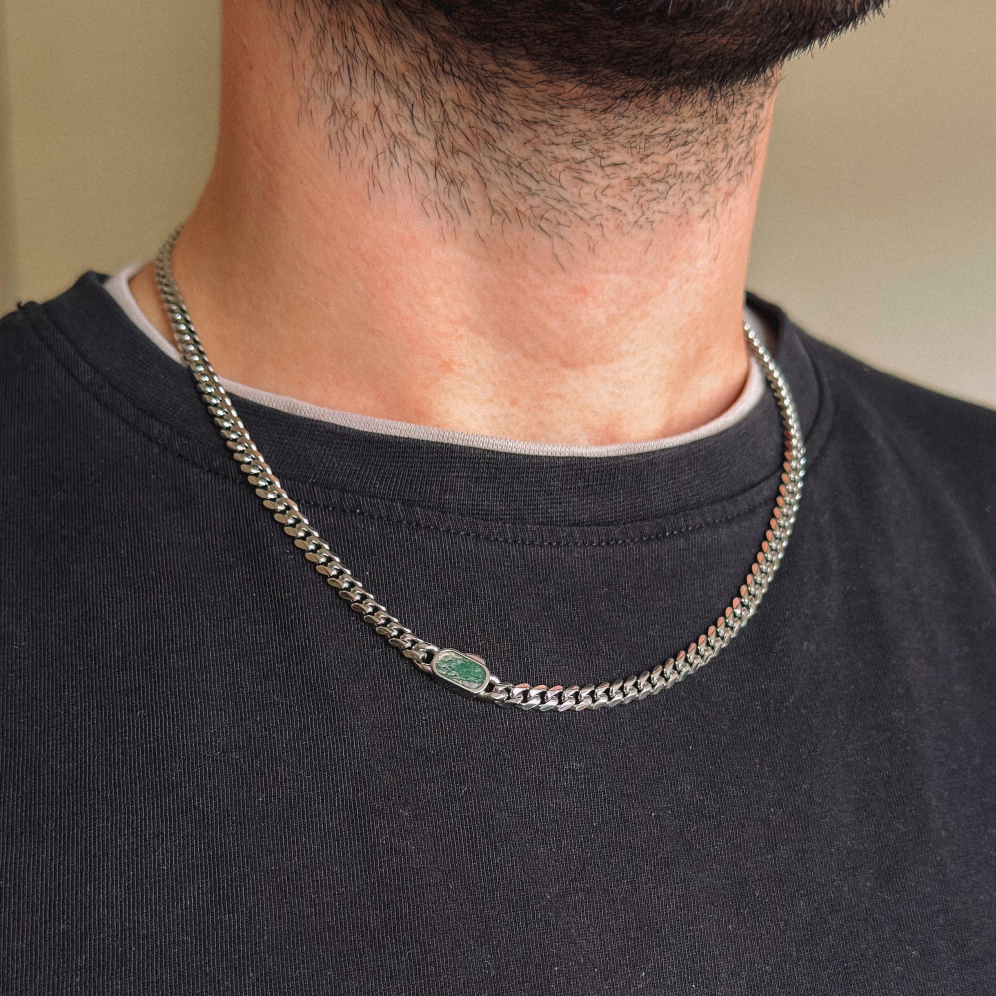 Moss Agate Cuban Chain (5MM) - Silver
