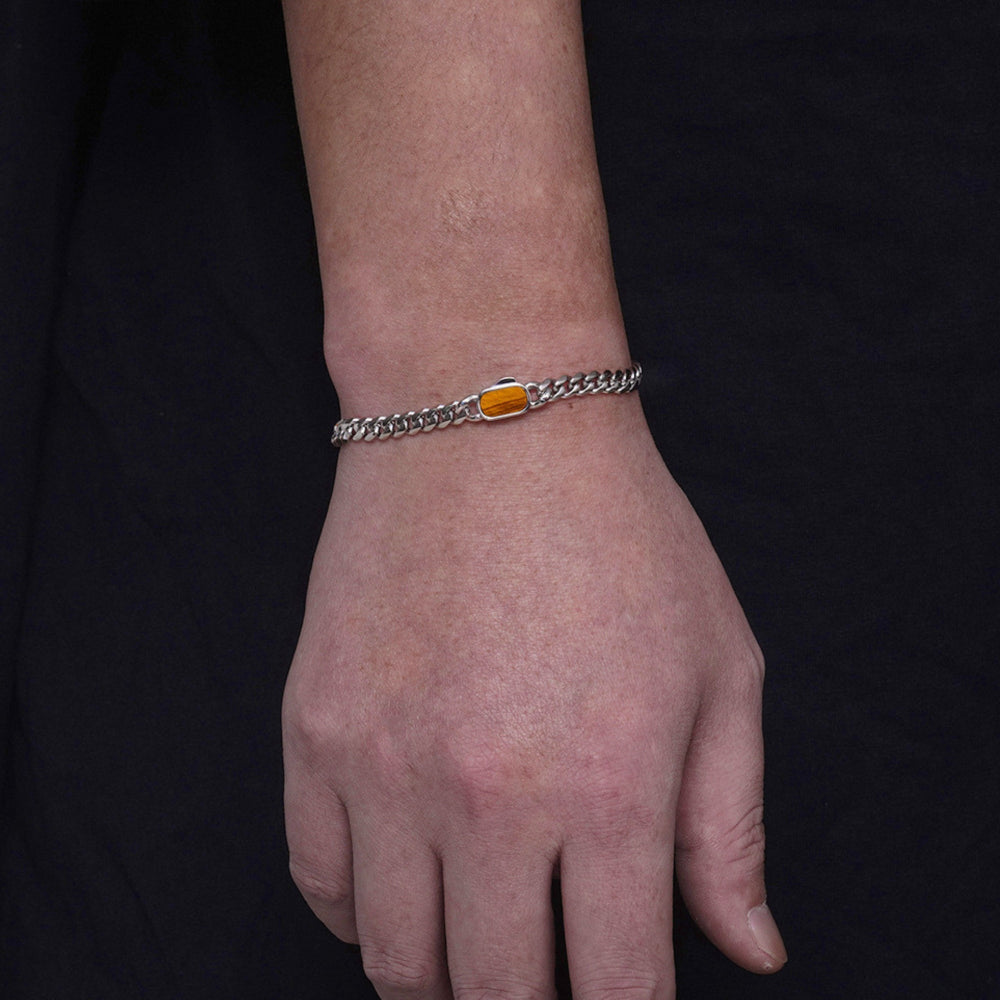 Tiger's Eye Cuban Bracelet (5MM) - Silver