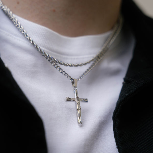 Silver Crucifix Pendant Necklace - Mens Cross Pendant - By Twistedpendant