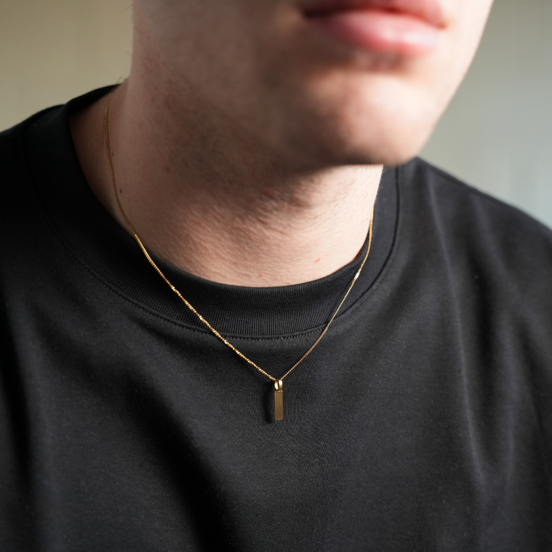 Gold Matte Bar Pendant Necklace - Gold Necklace For Men By Twistedpendant