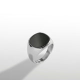 Black Polished Signet Ring - Silver