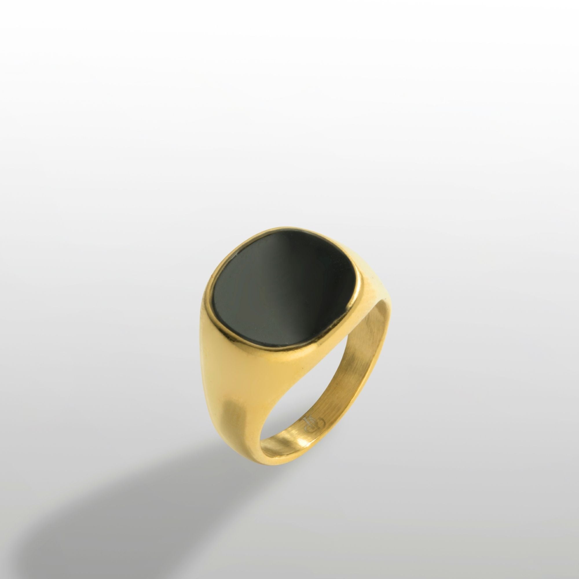 Black Polished Signet Ring - Gold
