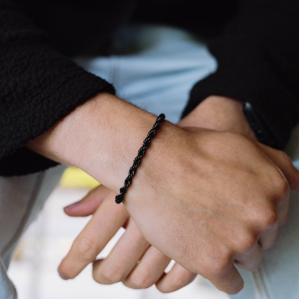 Mens Black Rope Bracelet Chain - Black Jewellery By Twistedpendant