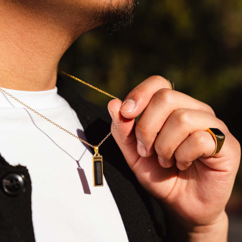 Onyx Verge Pendant - Mens Gold Pendant Necklace - By Twistedpendant