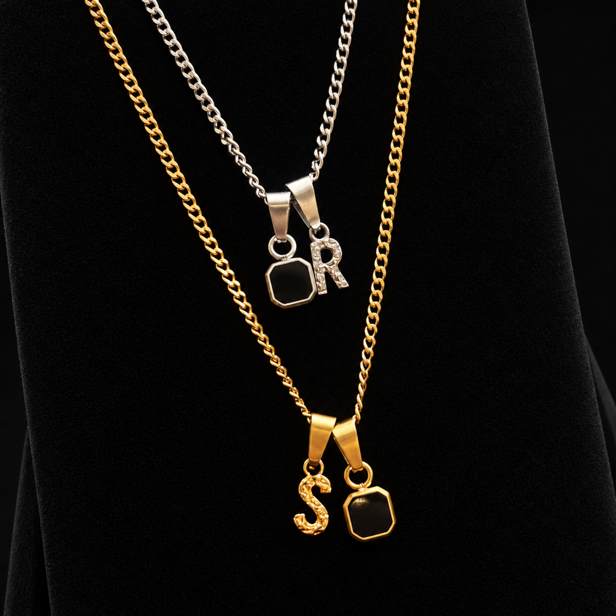 Initial X Onyx Set - Gold