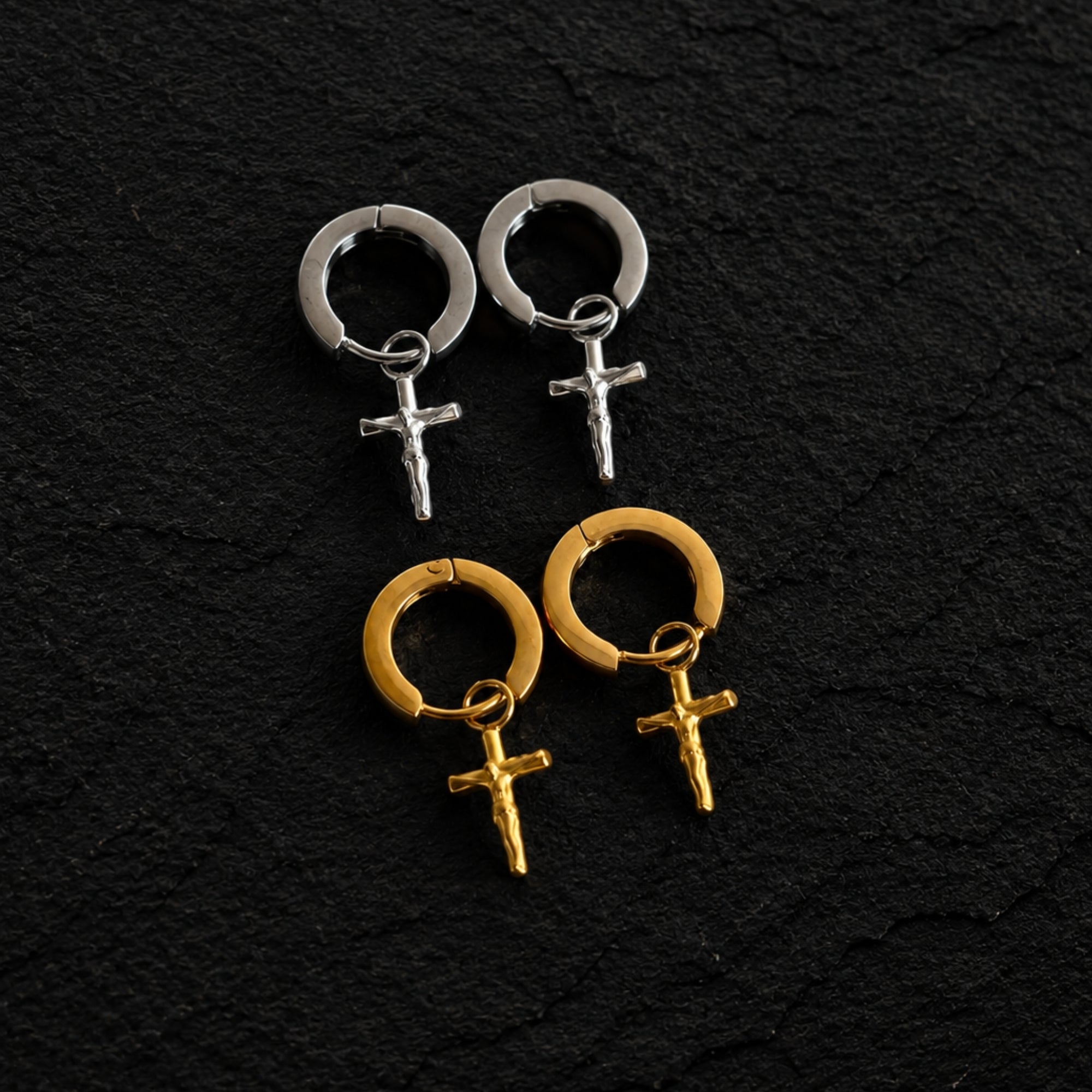 Crucifix Dangle Earring - Silver