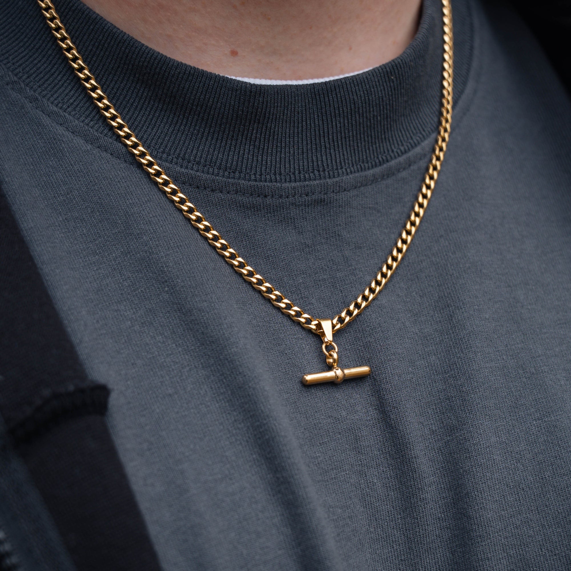 T-Bar Necklace - Gold T-Bar Pendant Necklace For Men By Twistedpendant