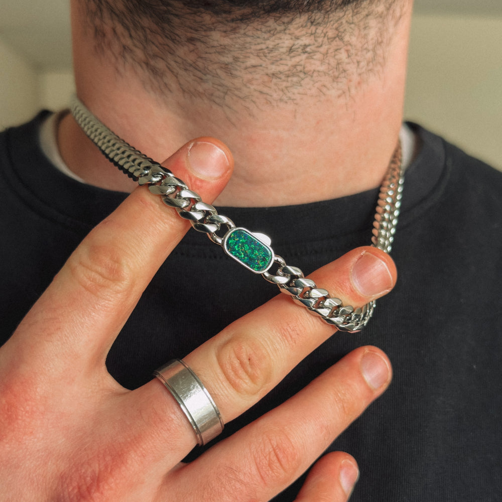 Opal Cuban Set (8MM) - Silver