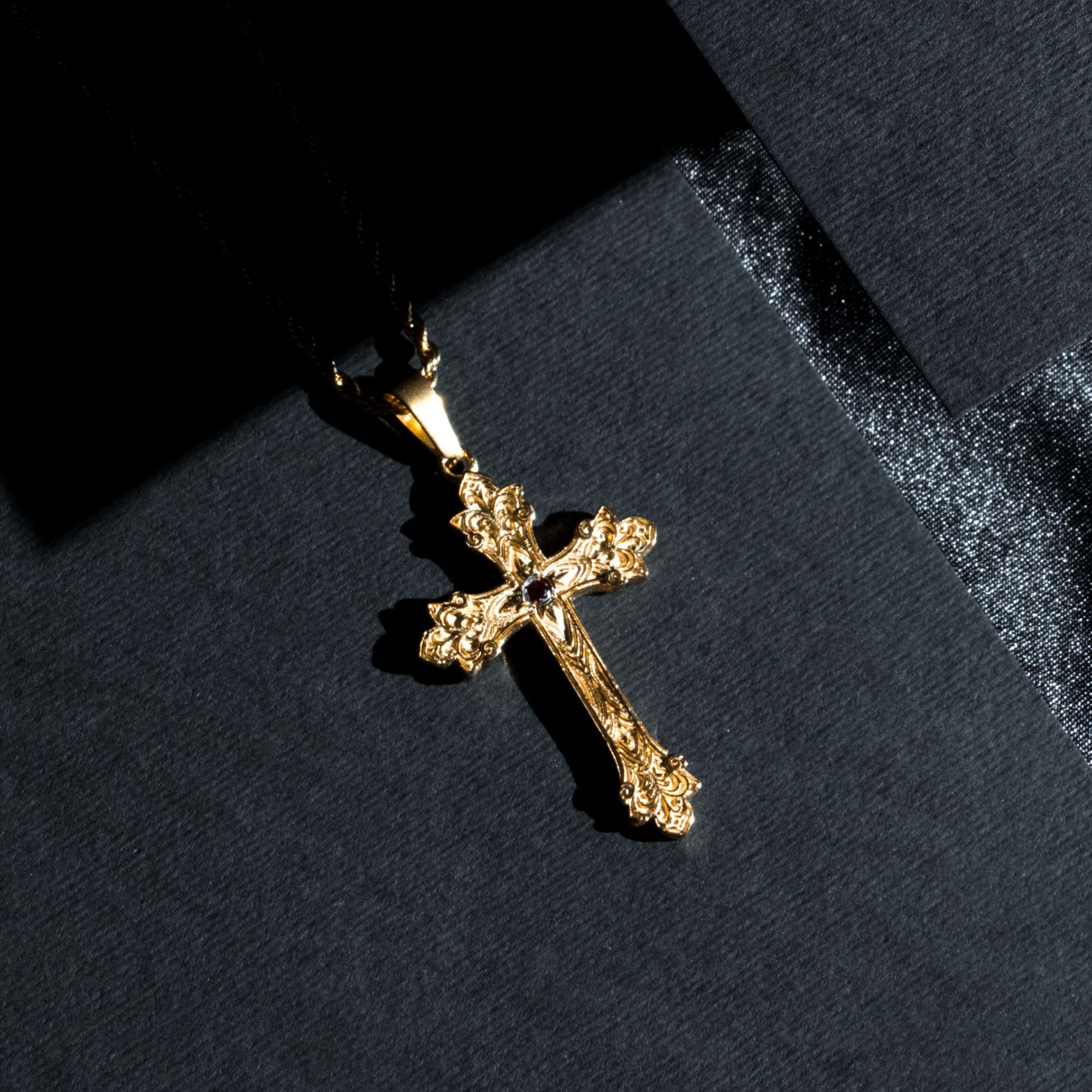 Vintage Gem Cross (Red) - Gold