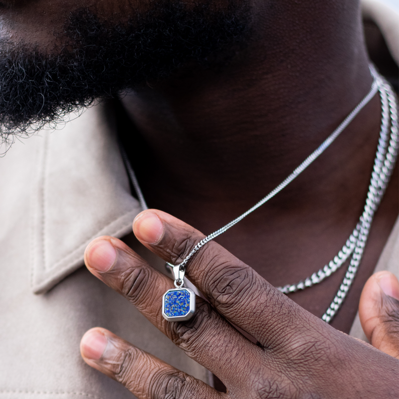 Blue & Silver Lapis Pendant Necklace For Men | Twistedpendant