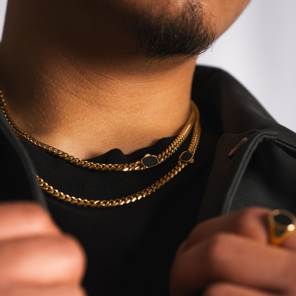 Mens Onyx Cuban Chain (5MM) - Gold Mens Necklace Chains | Twistedpendant