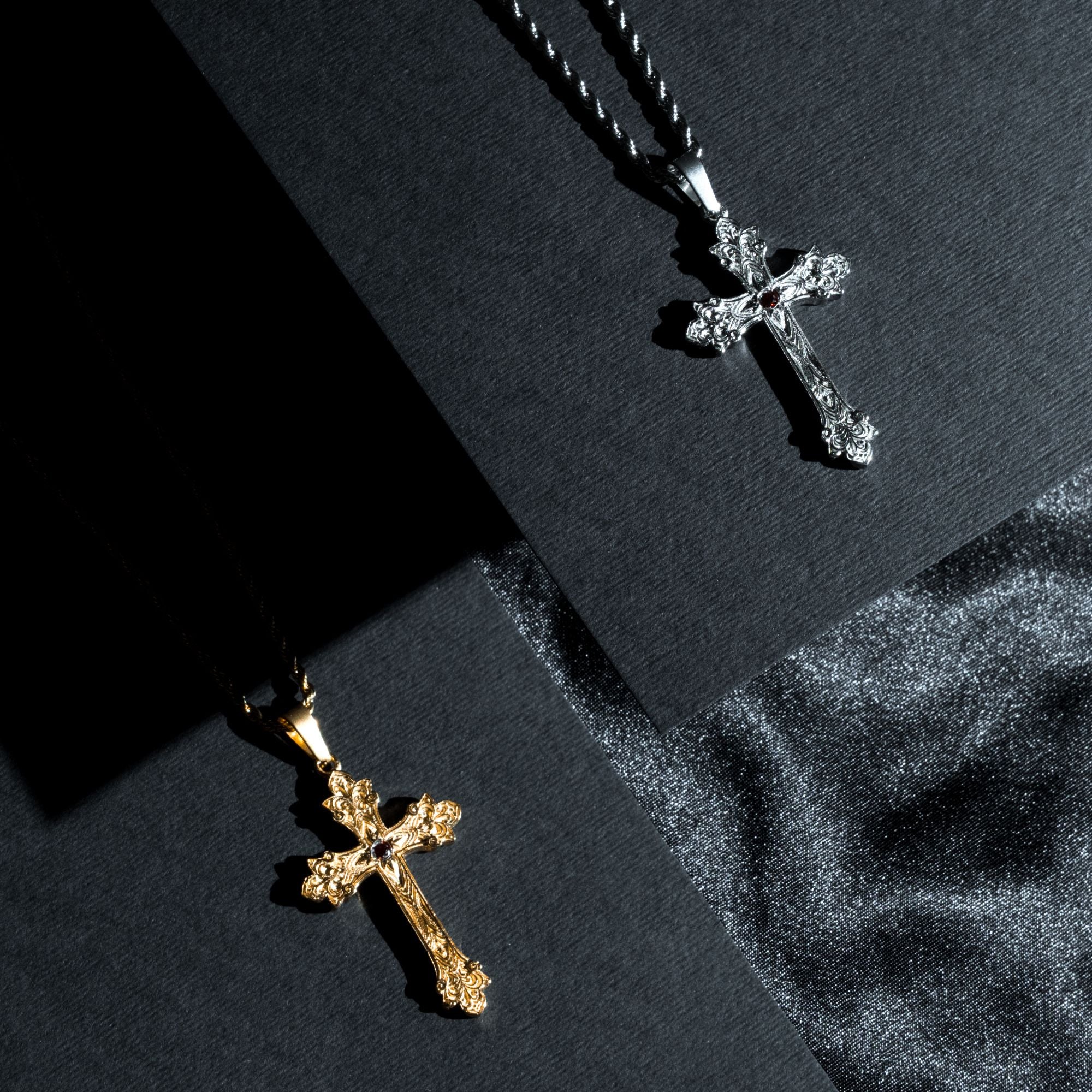 Vintage Gem Cross (Red) - Gold