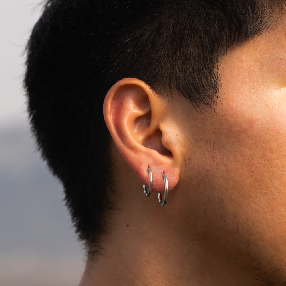 Mens Silver Hoop Earrings - Huggie / Thick Hoops For Men By Twistedpendant