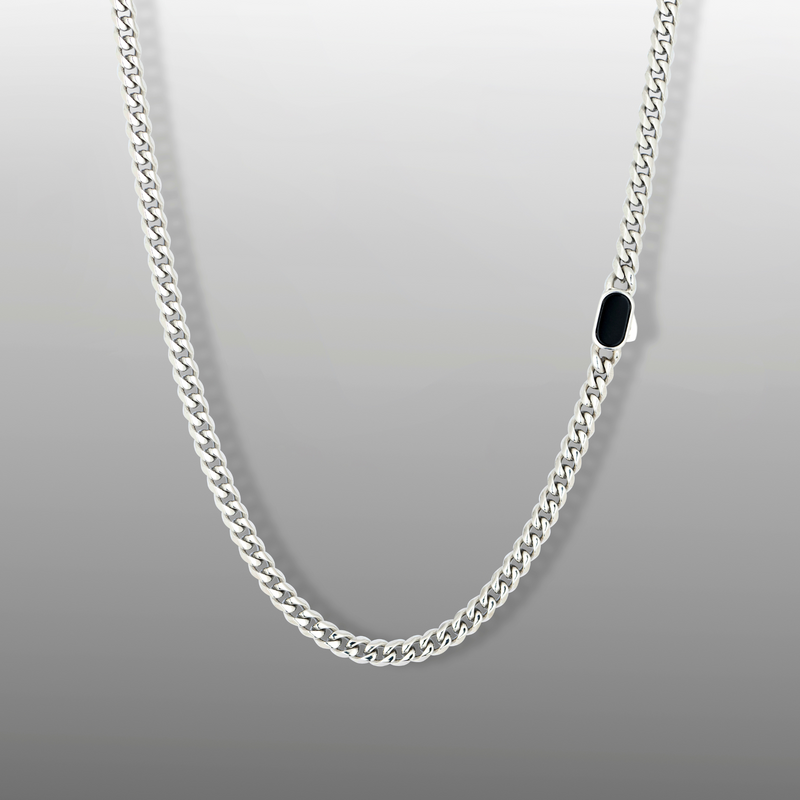 Mens Onyx Cuban Chain (5MM) - Silver - Mens Necklace Chains | Twistedpendant