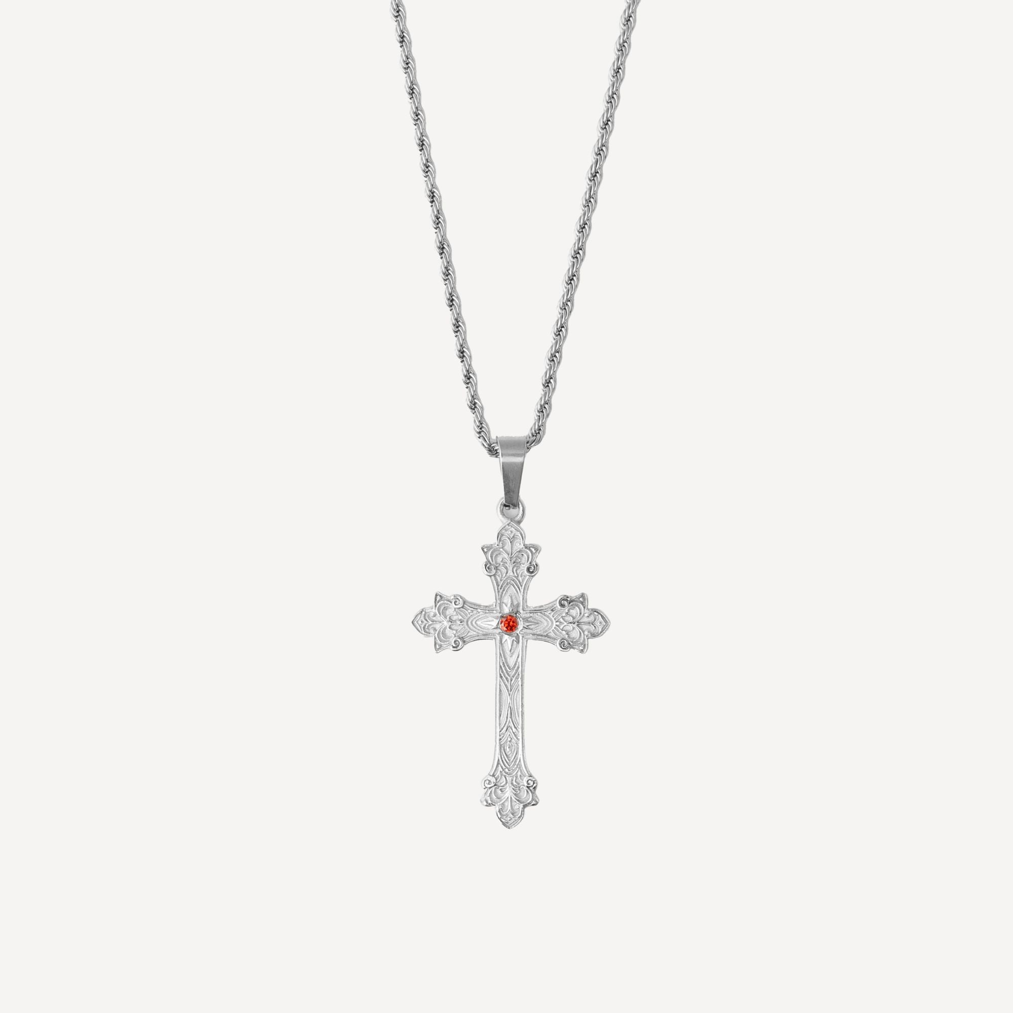 Vintage Gem Cross (Red) - Silver