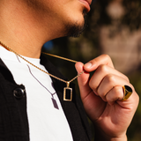 Rectangle Gold Onyx Pendant Necklace For Men - By Twistedpendant