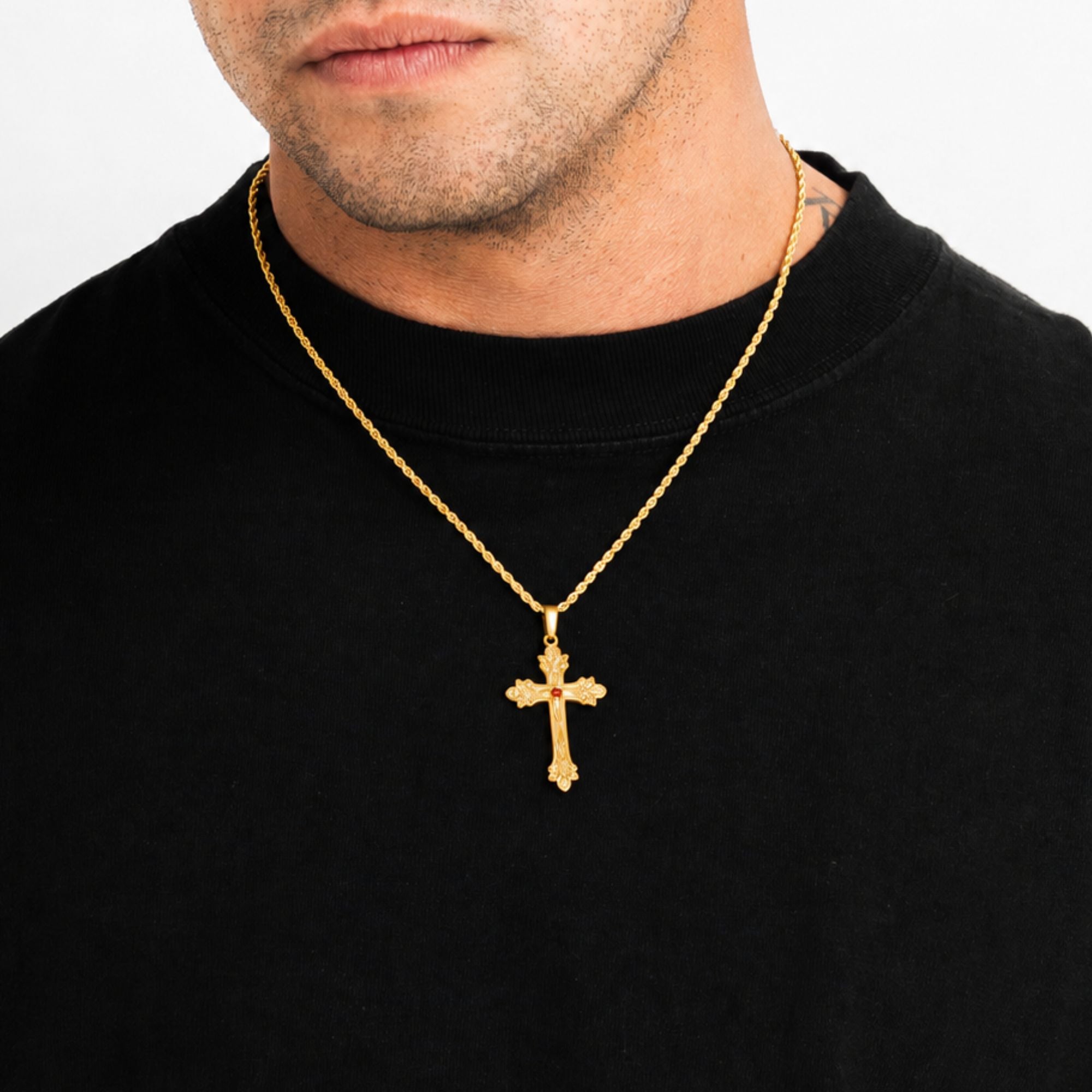 Vintage Gem Cross (Red) - Gold