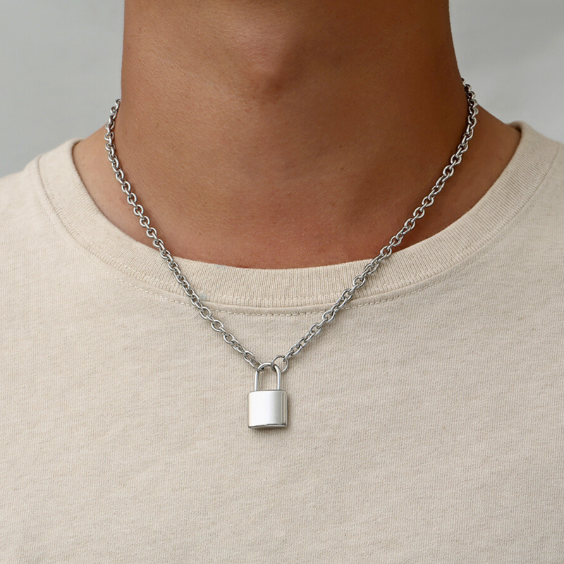 Men's Padlock and Chain - Silver Padlock Necklace By Twistedpendant