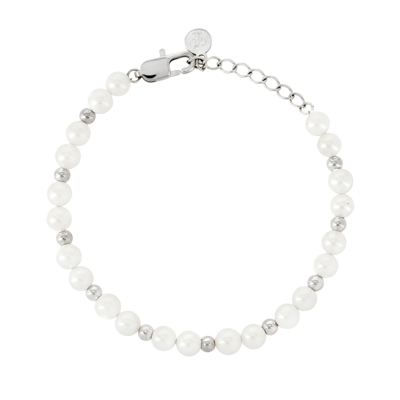 Silver Bead & Pearl Bracelet Chain (6MM) - Men's Pearl Bracelet | Twistedpendant
