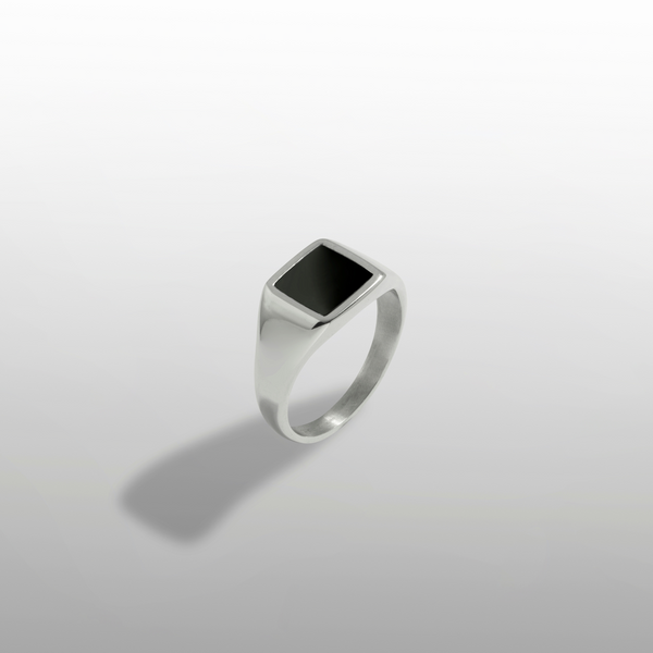 Mens Rings - Silver Square Onyx Signet Ring - By Twistedpendant