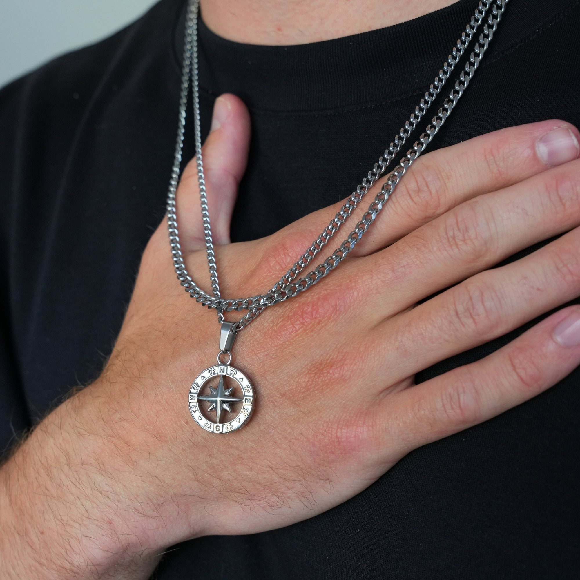 Silver Compass Men's Pendant Necklace | Twistedpendant