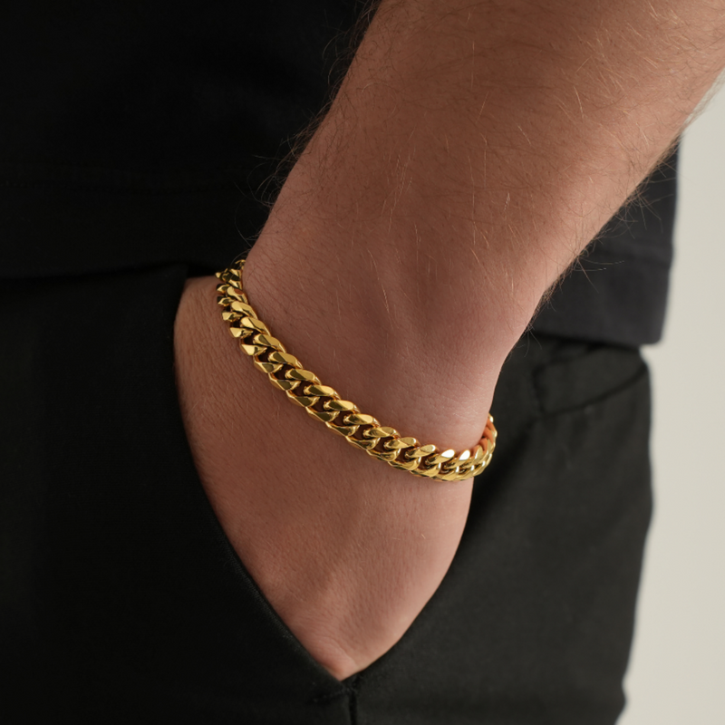 Men's Gold Cuban Thick Bracelet (8MM) - Mens Gold Bracelet Chain | Twistedpendant