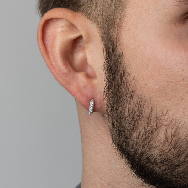 Silver Diamond Huggie Hoop Earrings | Mens Earrings - Twistedpendant