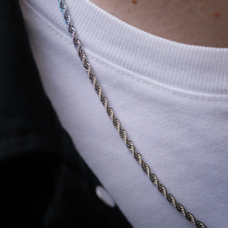 Silver Rope Chain Necklace - Mens Necklace Chain | By Twistedpendant