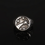 Shooting Star Signet Ring For Men - Mens Silver Rings - By Twistedpendant