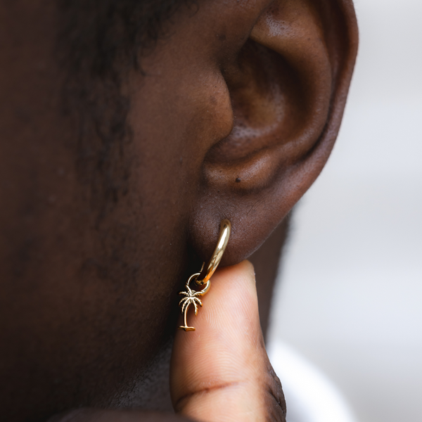 Gold Palm Tree Dangle Earring - Men's Gold Earring By Twistedpendant