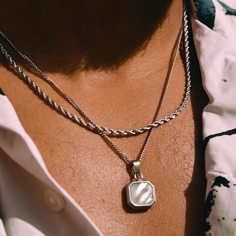 Pearl Necklace - Silver Pearl Necklace for Men - By Twistedpendant