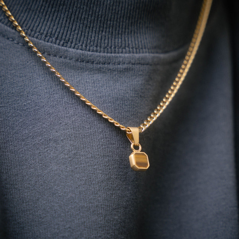 Mini Tiger Eye Necklace - Gold Necklace for Men - By Twistedpendant