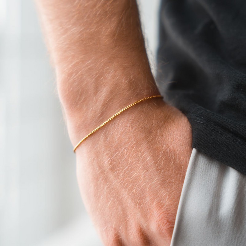 Thin Gold Box Chain (1MM) For Men - Mens Bracelets | Twistedpendant