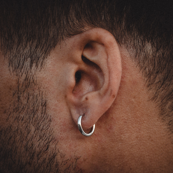 Mens Hoop Earrings - Sterling Silver Mens Earrings 10mm / Oxidized Str. Silver