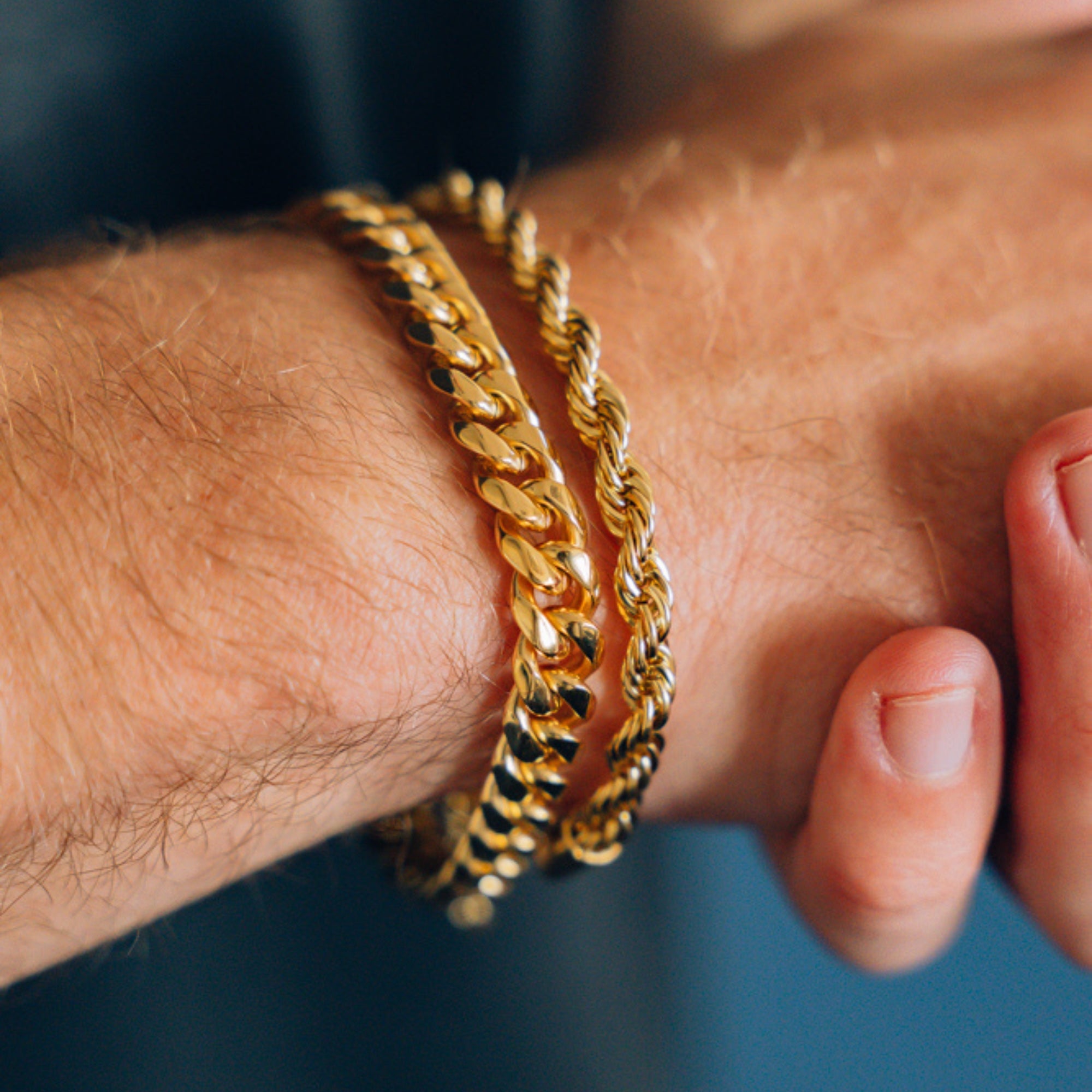 Gold Cuban (8MM) + Rope (5MM) Stack Bracelet