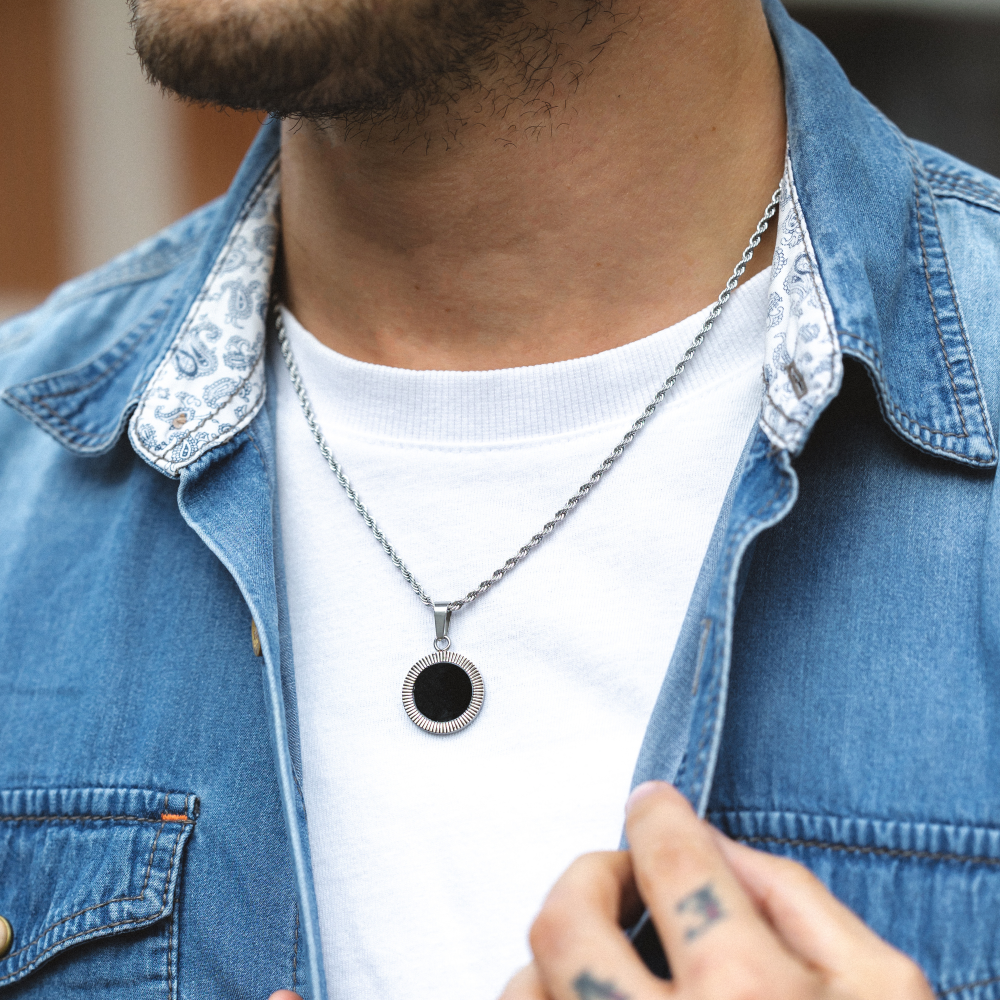 Vintage Silver Spiral Onyx Necklace Men s Necklace Twistedpendant