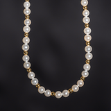 Gold Bead & Pearl Bracelet Chain (6MM) - Men's Pearl Bracelet | Twistedpendant