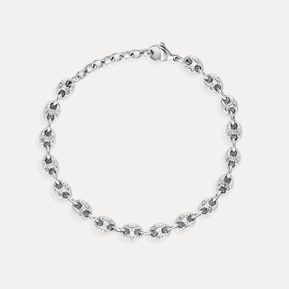 Silver chain bracelet on a white background
